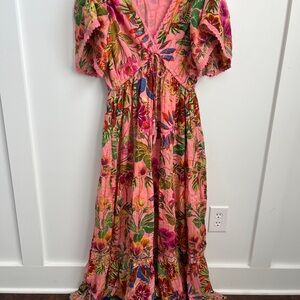 Boutique Me 2 Magic Floral Maxi Dress Puff Sleeve Deep V Neck